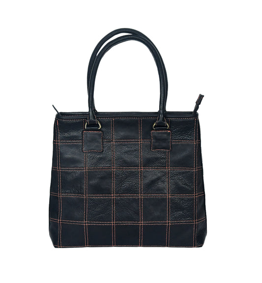 Sophisticated Black Leather Tote Bag with Red Stitching - The Perfect Blend of Elegance and Style. - CELTICINDIA