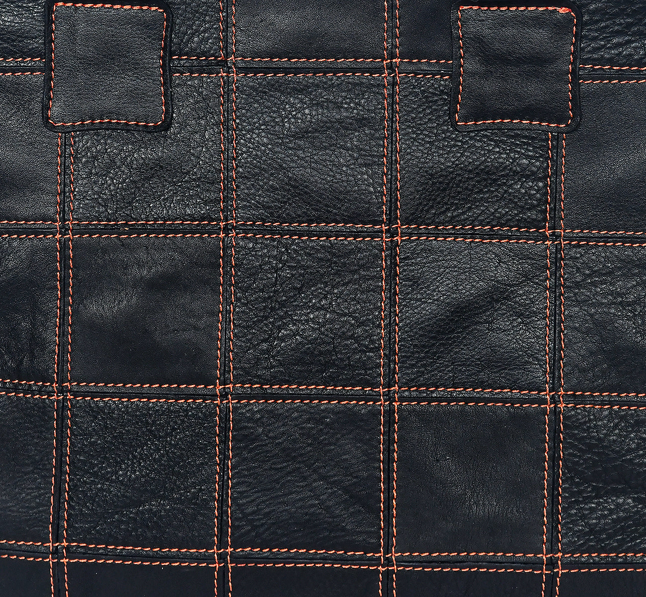 Premium Women Black Leather Tote Bag with Red Stitch Grid and Spacious Interior