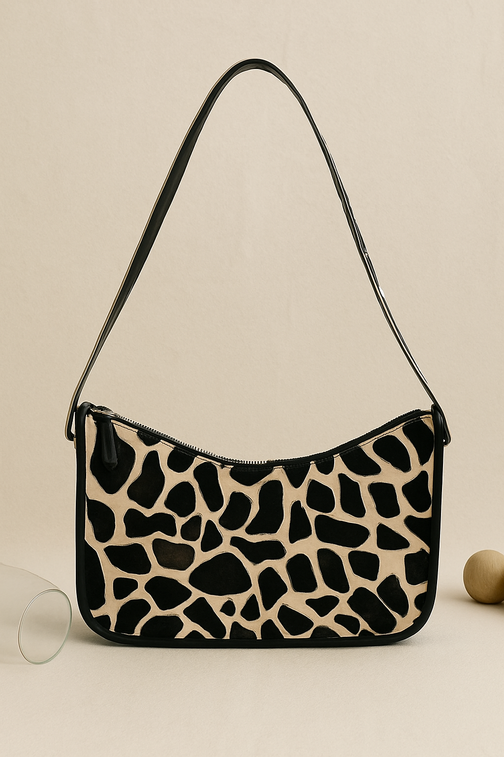 Elevate Your Style with our Black Leather Sling Bag featuring Printed Hair-On Design. Art: BG-1361
