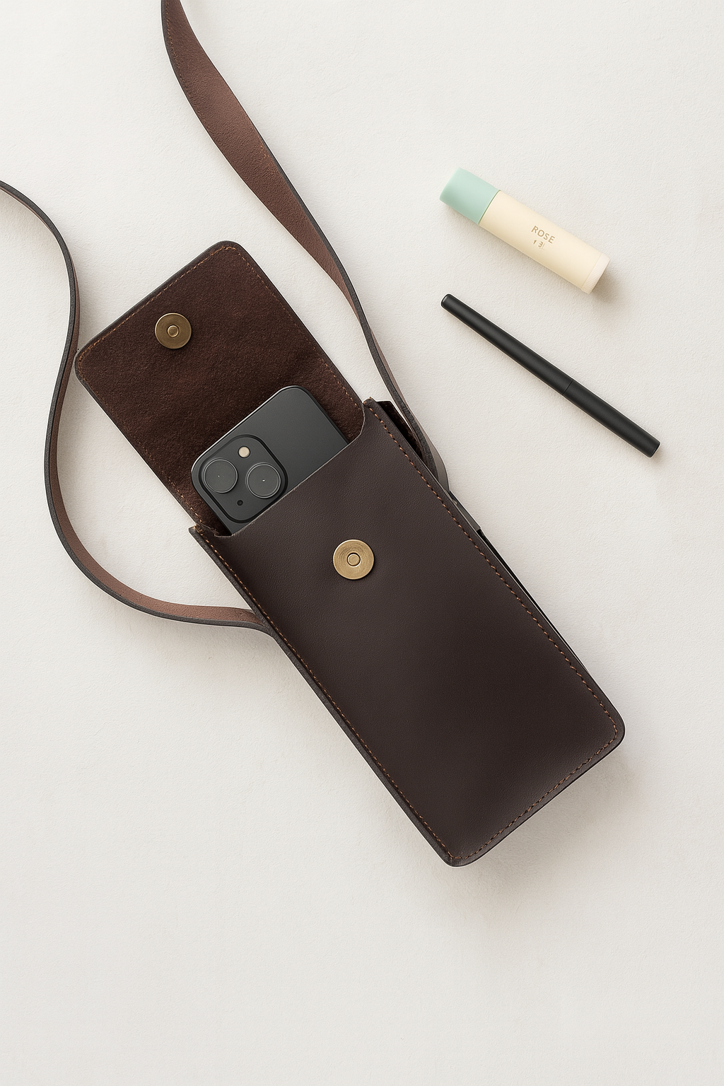 Genuine Leather Mobile Pouch with Fixed Sling – Hands-Free, Stylish & Durable. LA-1427