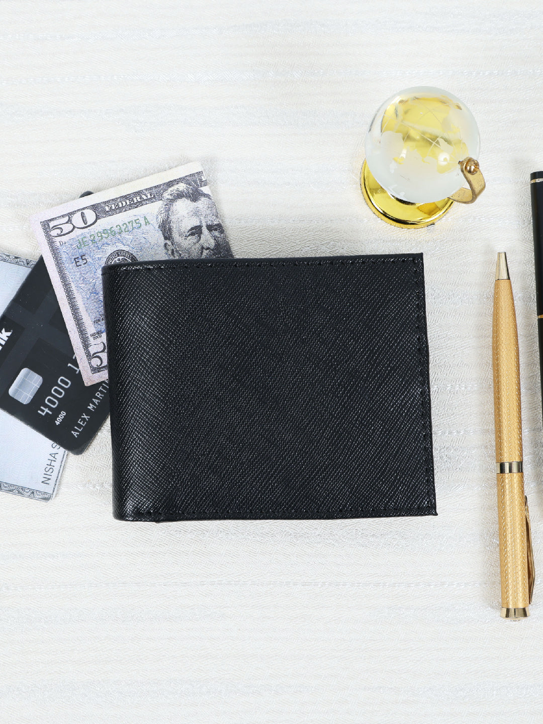 Premium Genuine Leather Bi-Fold Wallet with Flip ID Window & Coin Pocket