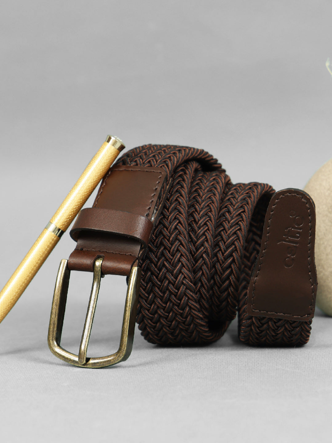 Premium Brown Braided Stretch Belt for Men with Leather Buckle ƒ???????? Casual & Formal Adjustable Waist Belt ART:- LB-900