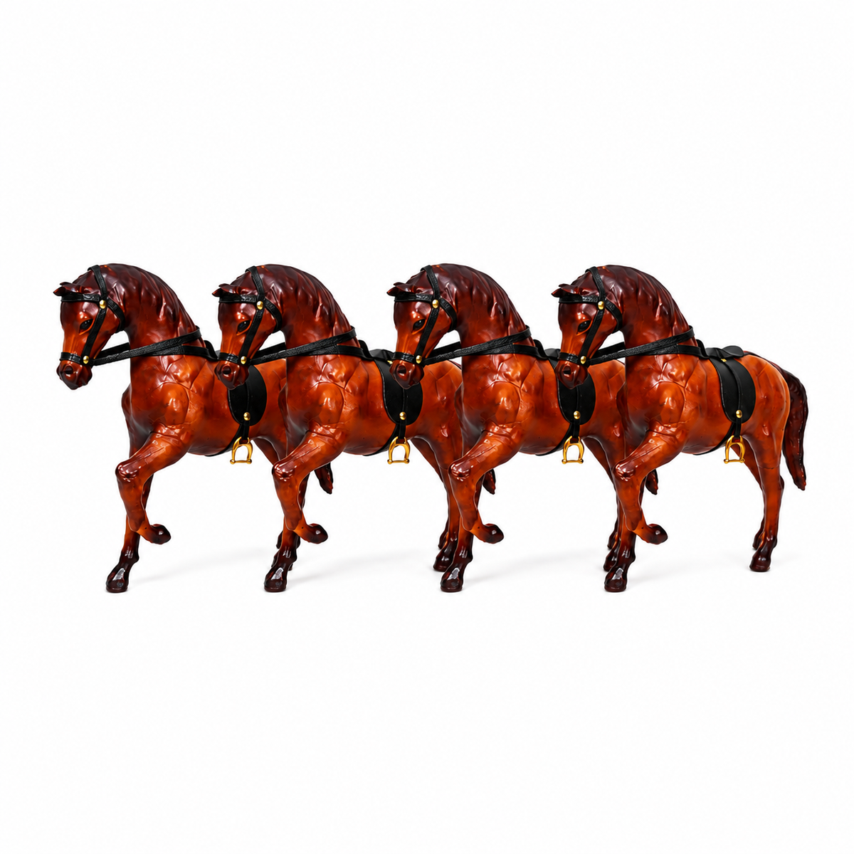 Celtic Handcrafted Leather Set of 4 Horses Showpiece – Elegant Walking Horse Figurine for Home and Office Decor | Exquisite Animal Sculpture Gift Item