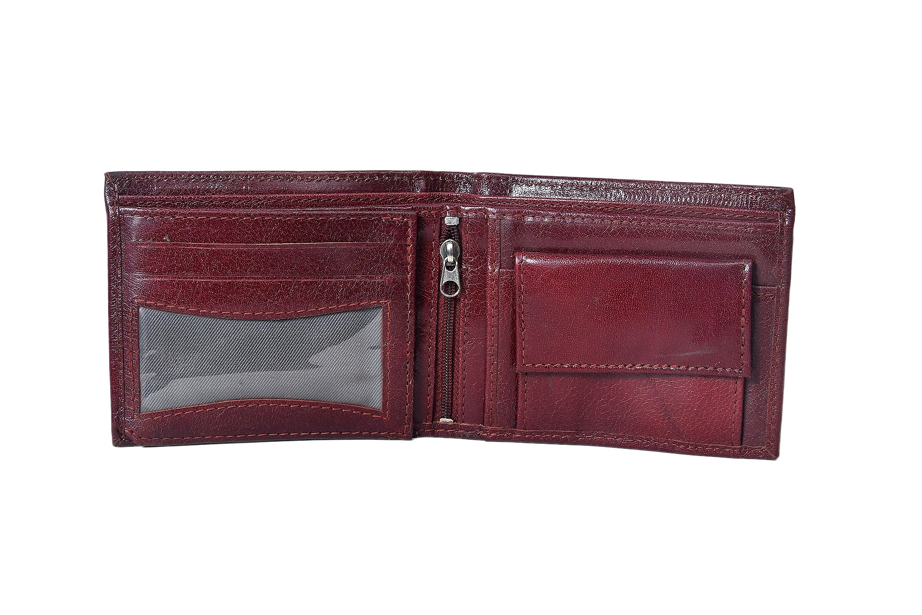 Premium Genuine Leather Bi-Fold Wallet with Zip Coin Pocket & Card Slots