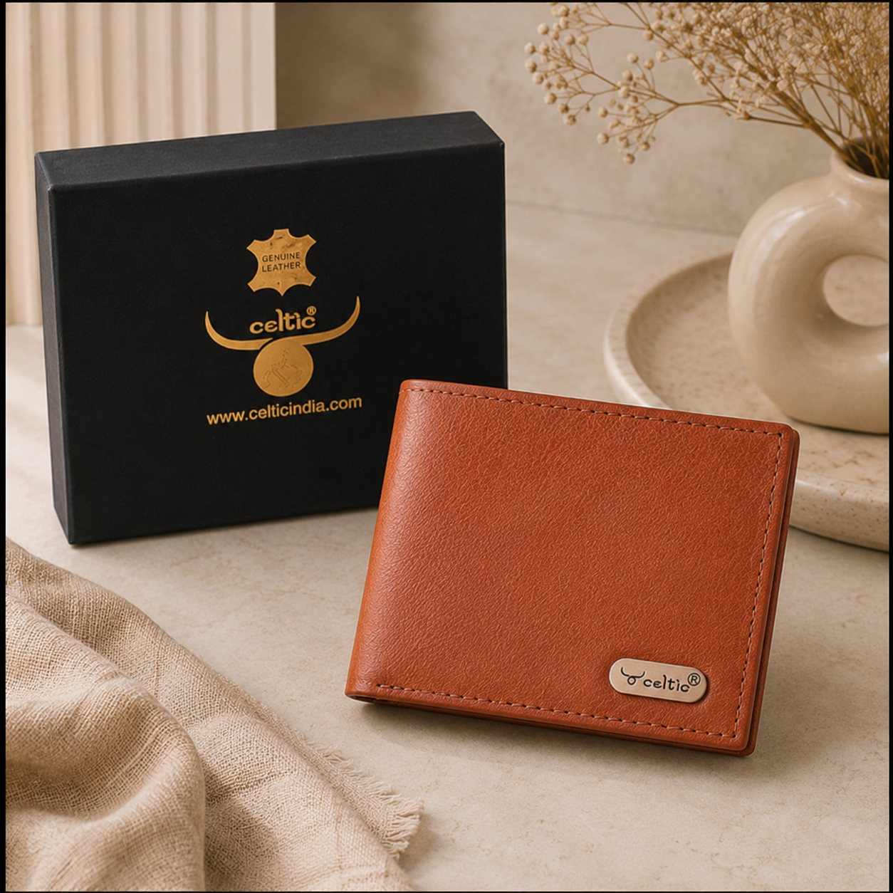 Premium Genuine Leather Bi-Fold Wallet with ID Window & Multiple Card Slots