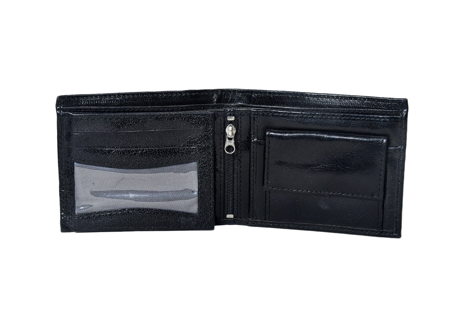 Premium Genuine Leather Bi-Fold Wallet with Zip Coin Pocket & Card Slots