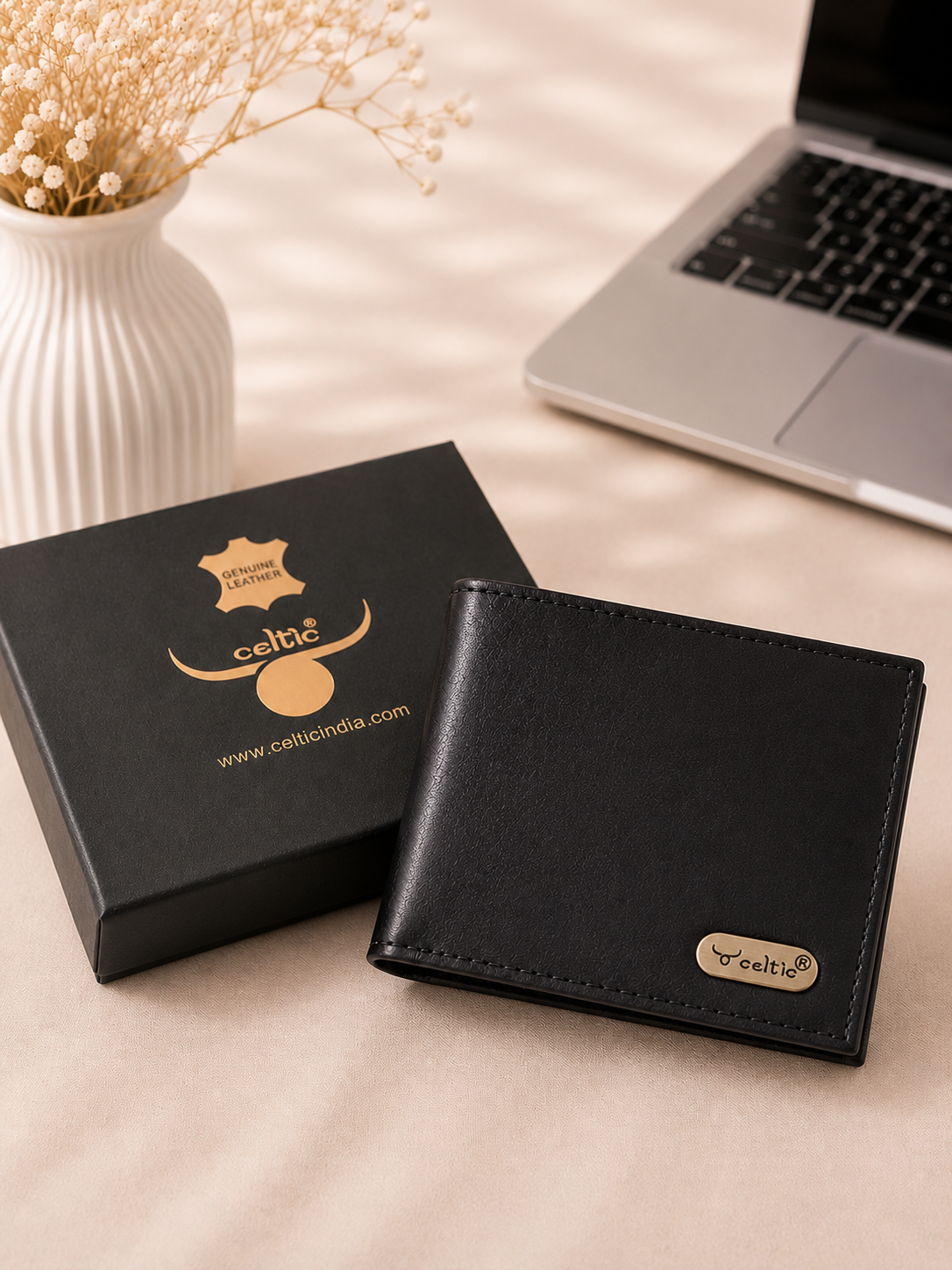 Premium Genuine Leather Bi-Fold Wallet with ID Window & Multiple Card Slots