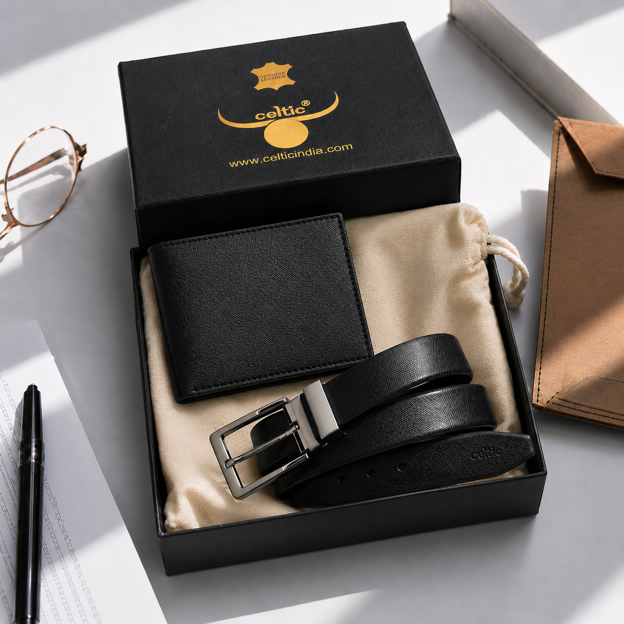 Premium Black Leather Belt & Wallet Combo for Men | For Everyday Gift Set