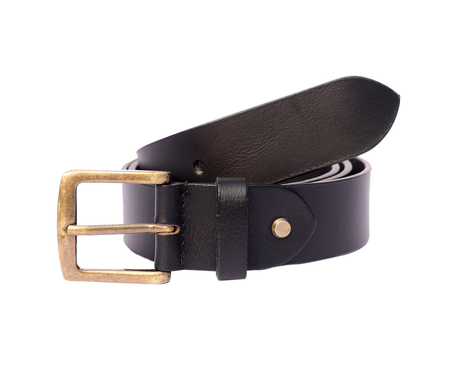 Unisex Genuine Leather Black Waist Accessory Antique Metal Buckle Formal Casual Wear