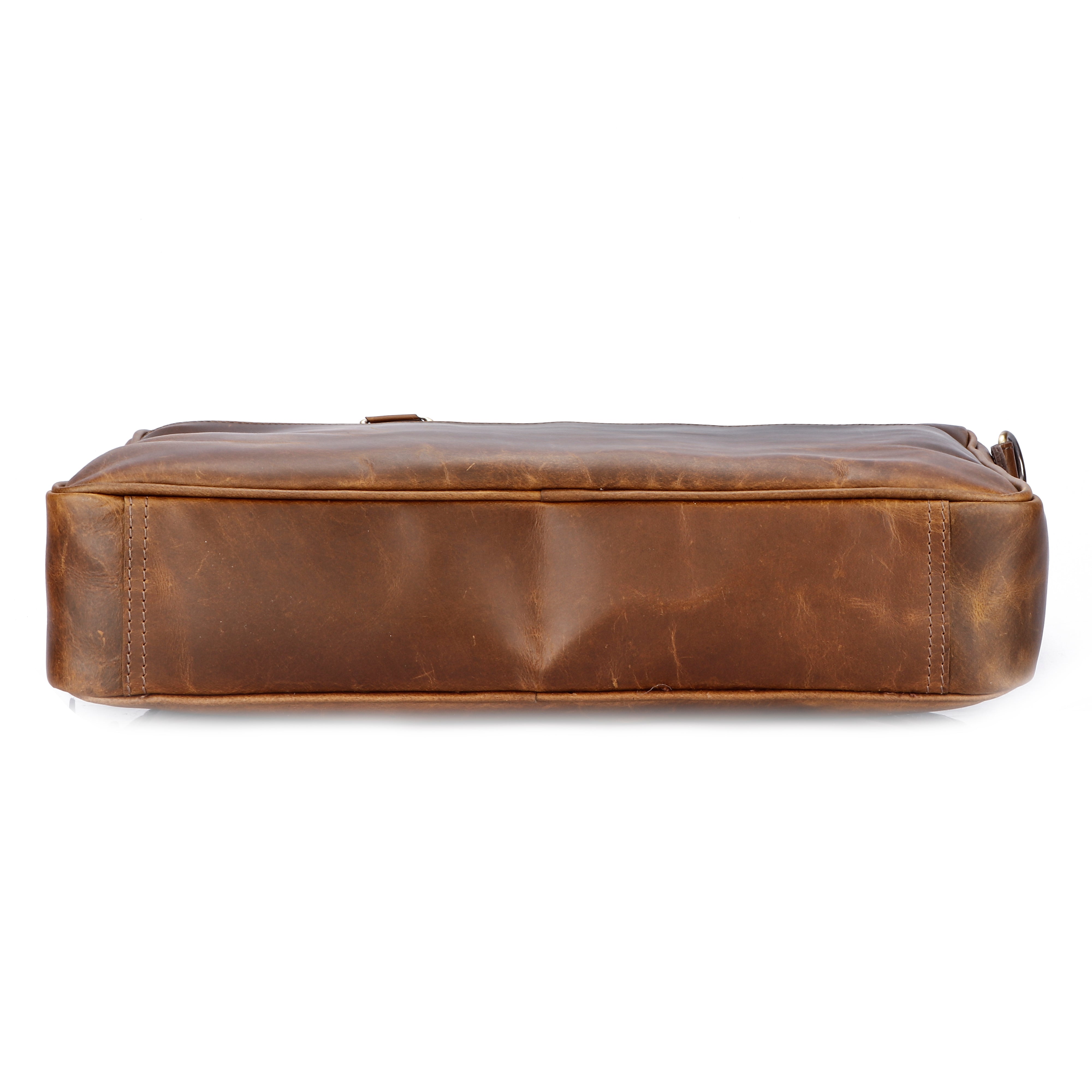 Vintage Full-Grain Leather Office Briefcase with Adjustable Shoulder Strap