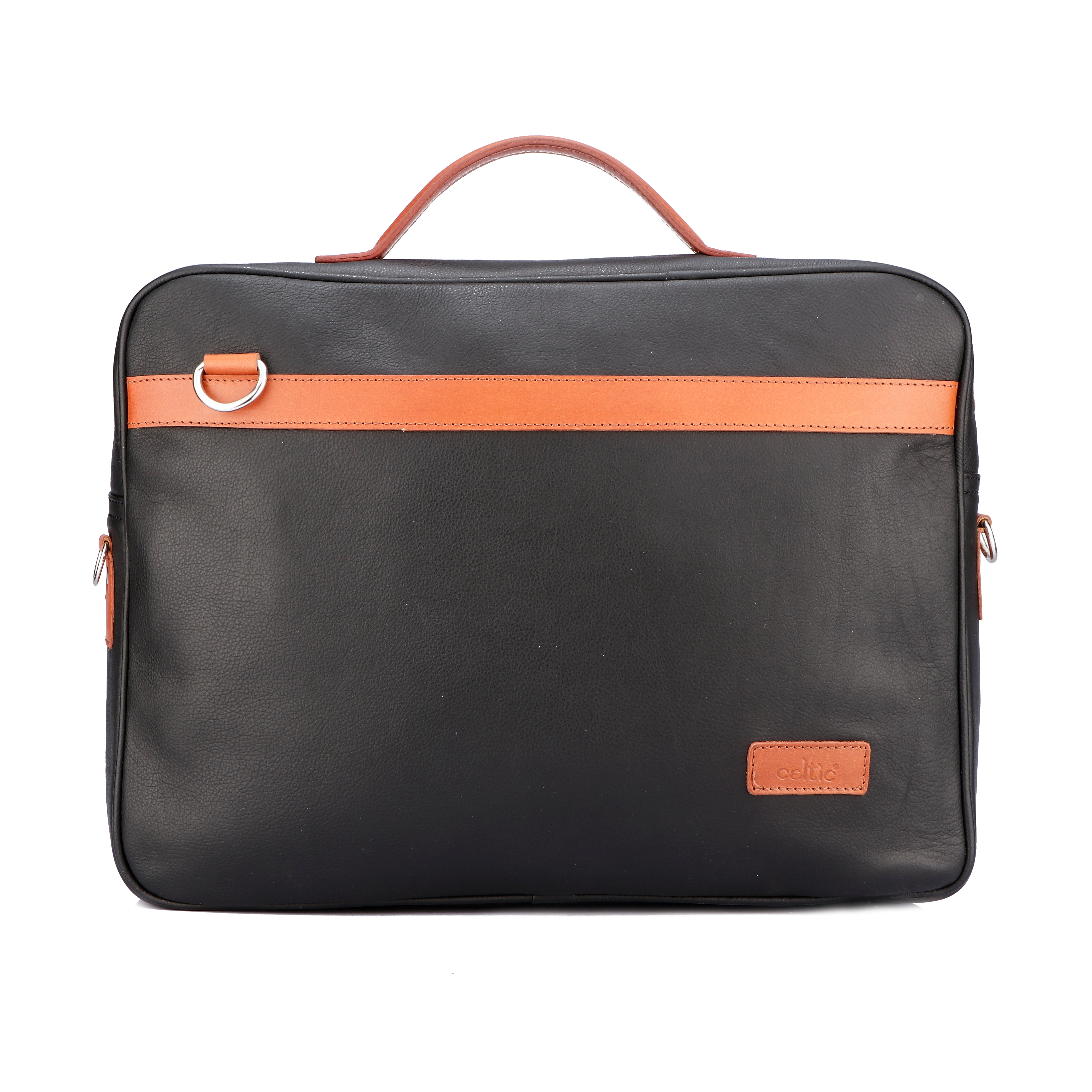 Premium Export-Quality Black Laptop Bag with Tan Leather Highlights with Detachable Strap