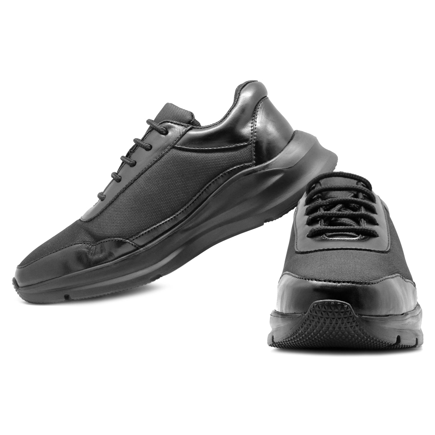 Mens Black Leather Casual Sneakers Low Ankle