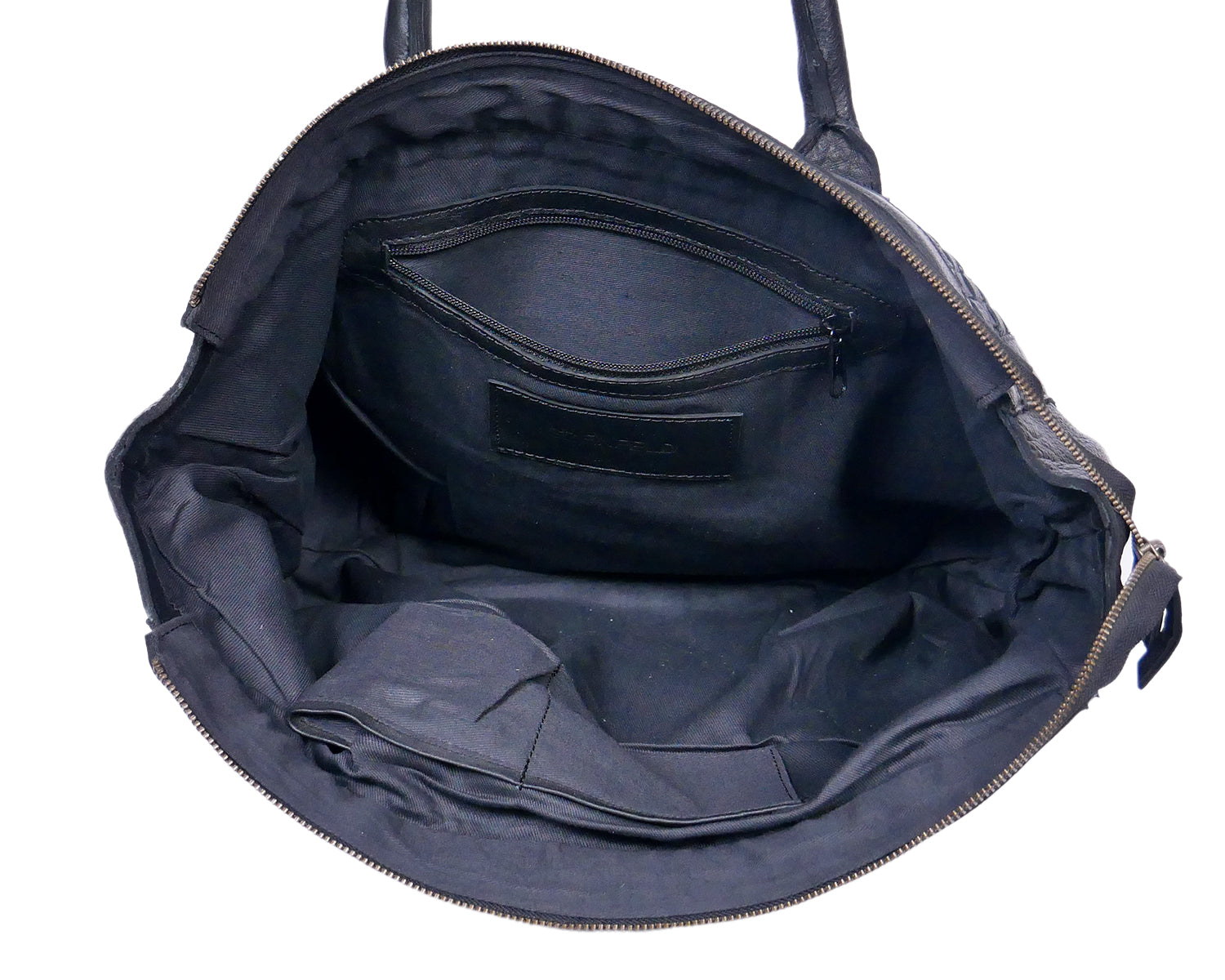 Genuine Leather Tote Bag Black with Woven Front, Zip Closure & Dual Carry Handles