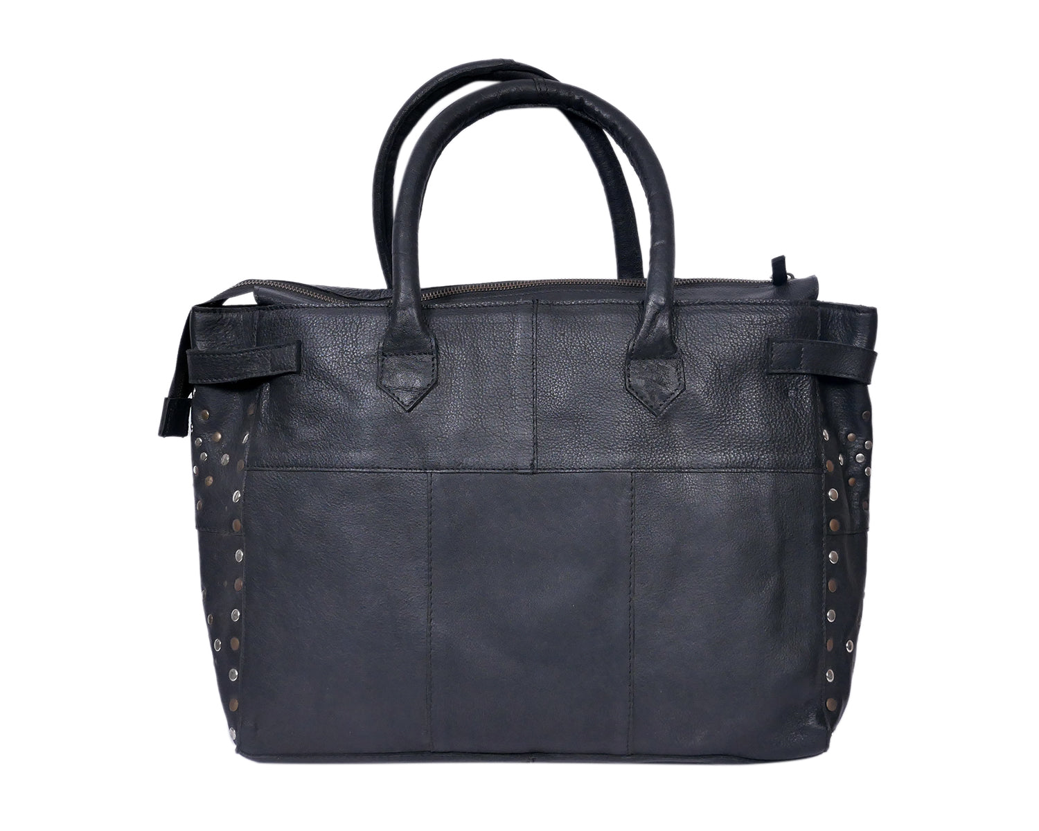 Genuine Leather Tote Bag Black with Top Zip Closure, Inner Zip Pocket & Dual Handles