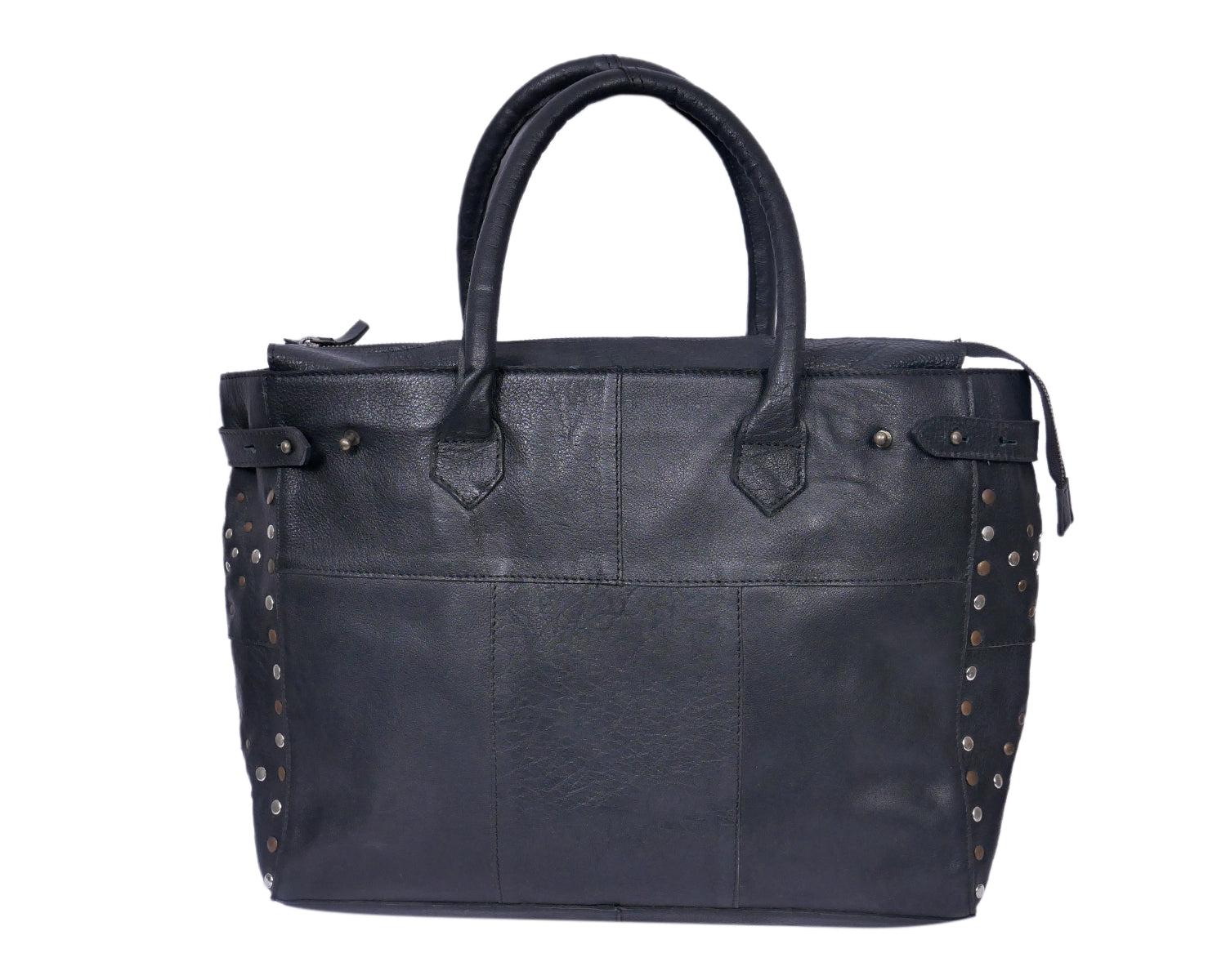 Genuine Leather Tote Bag Black with Top Zip Closure, Inner Zip Pocket & Dual Handles