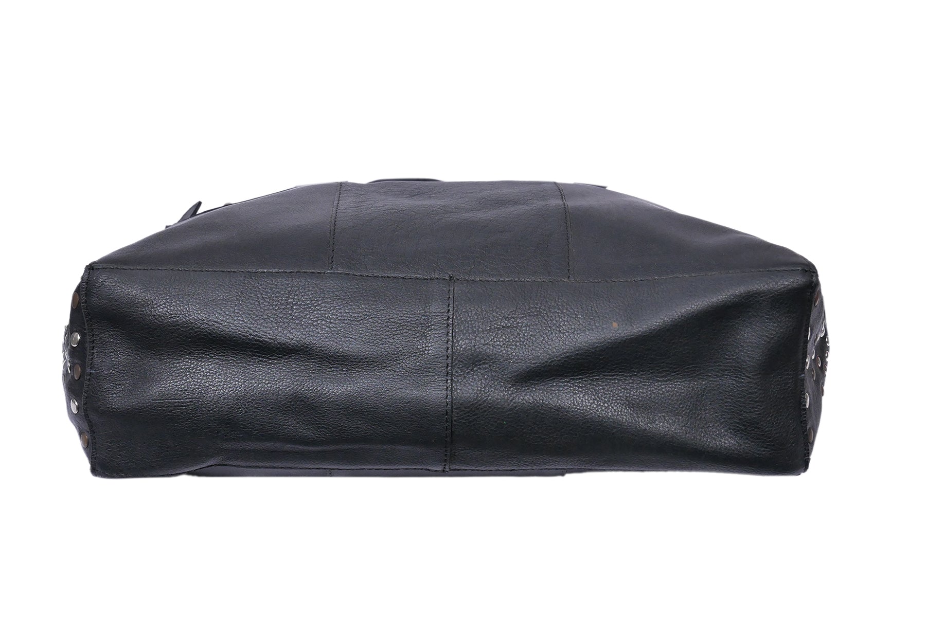 Genuine Leather Tote Bag Black with Top Zip Closure, Inner Zip Pocket & Dual Handles