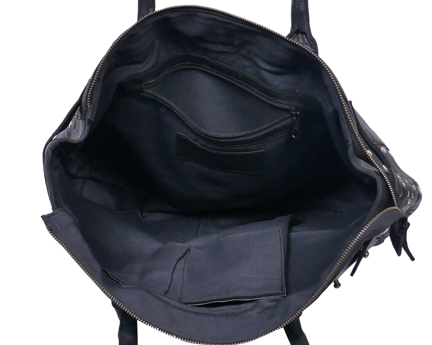 Genuine Leather Tote Bag Black with Top Zip Closure, Inner Zip Pocket & Dual Handles
