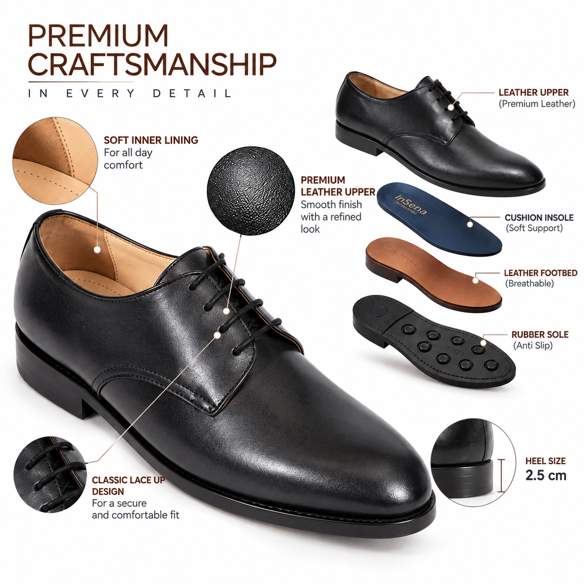 Premium Genuine Leather Classic Lace-Up Formal Shoes | Brown | Elegant Oxford Design | Durable Sole | Office & Occasion Wear