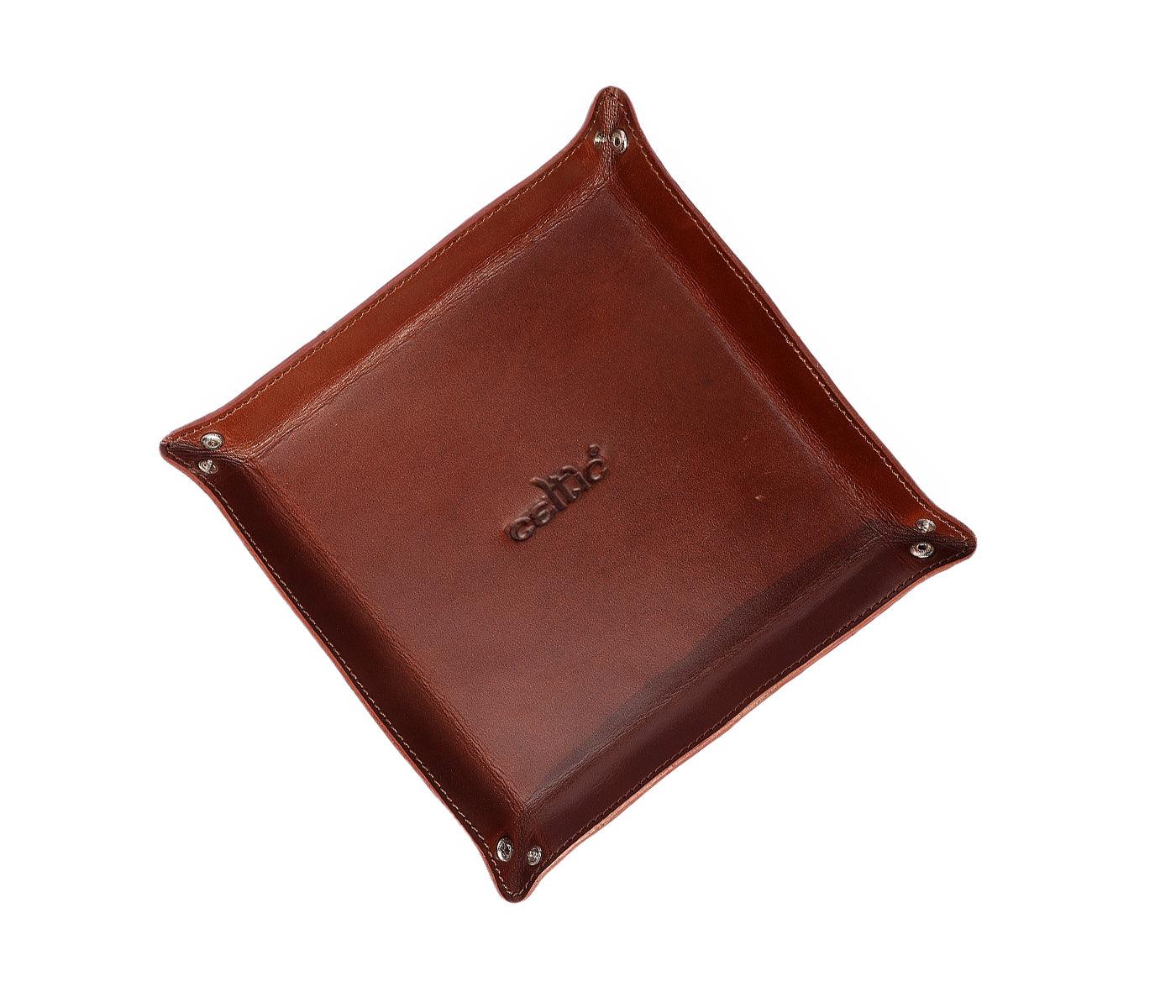 Celtic Brown Color Pure Leather Tray For Office Use - CELTICINDIA
