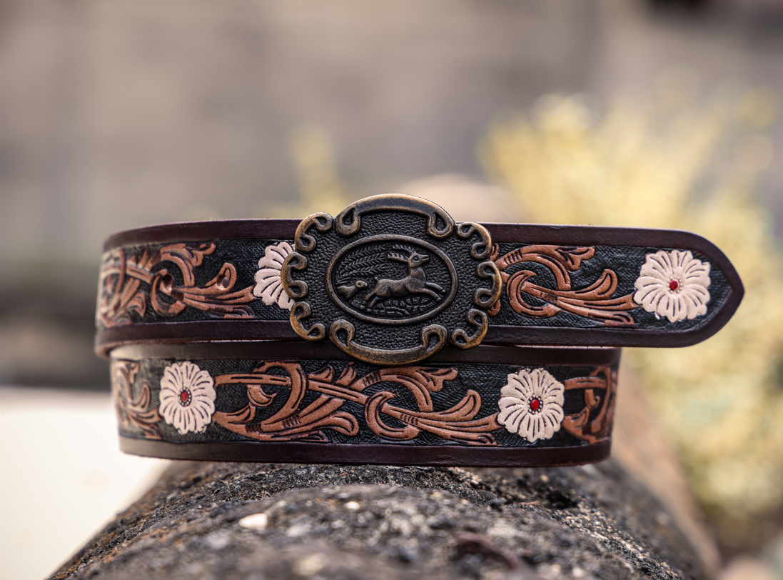 Artisan Brown Tooling Belt + Dual-Tone Wallet Gift Combo