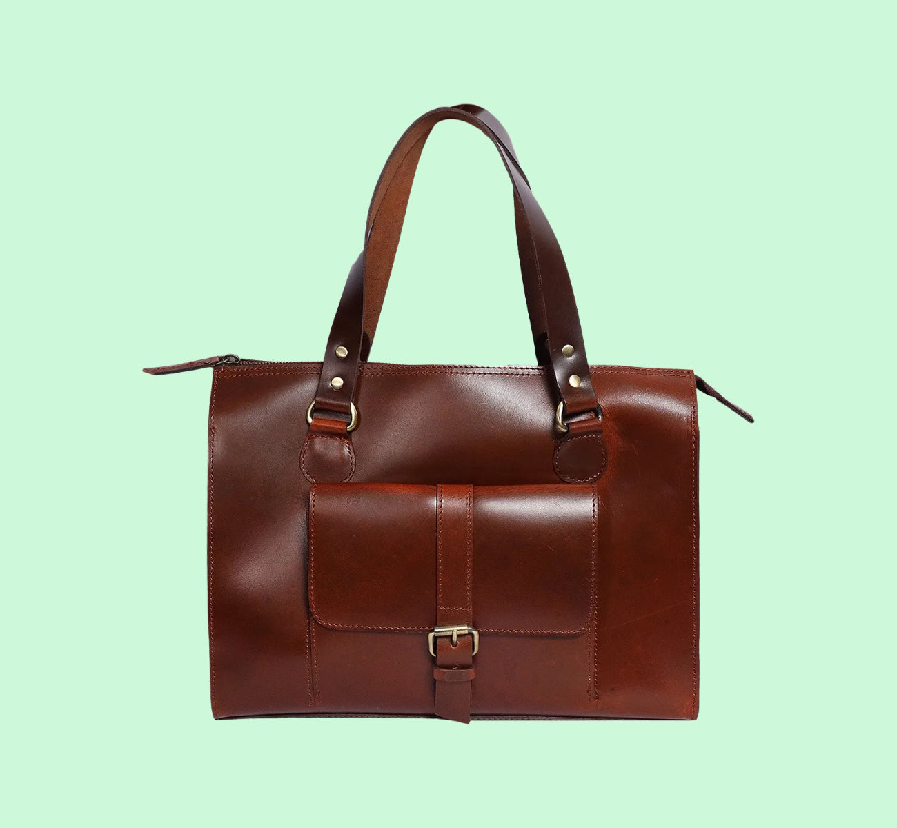 Classic Structured Handbag with Front Buckle Pocket & Top Handles
