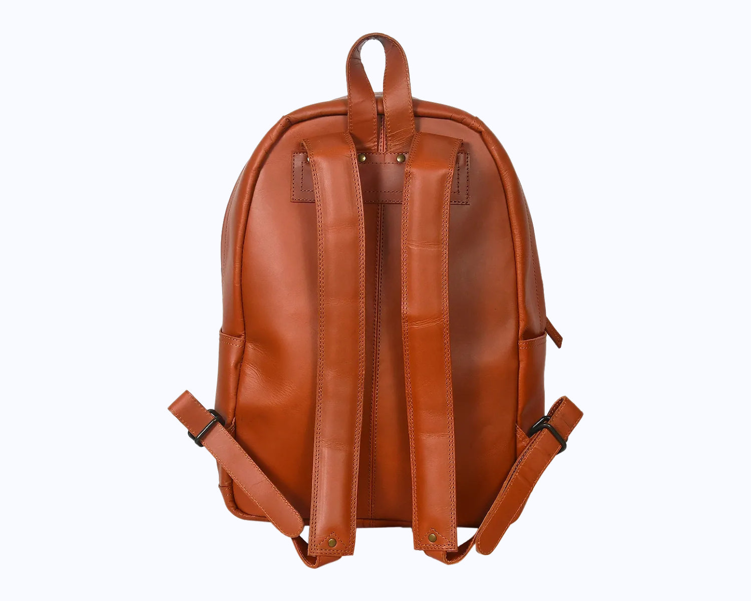 Premium Genuine Leather Everyday Backpack with Front Zip Pocket & Padded Adjustable Straps