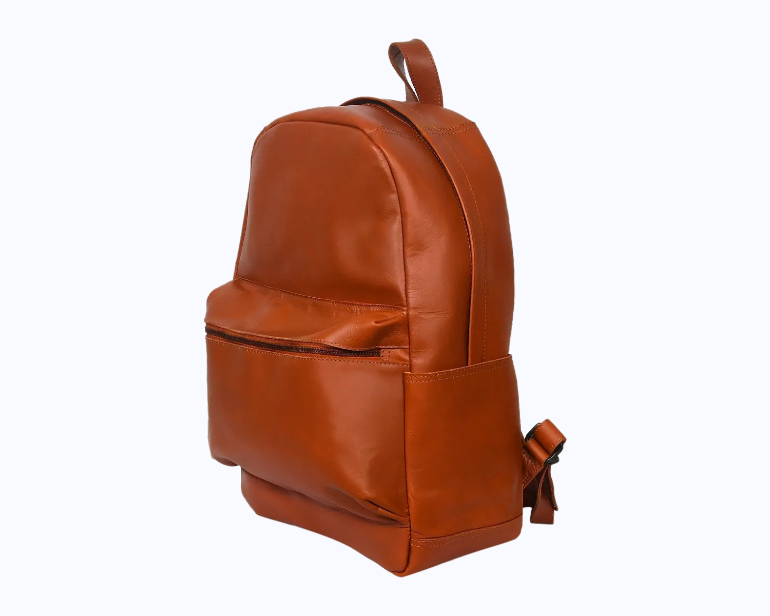 Premium Genuine Leather Everyday Backpack with Front Zip Pocket & Padded Adjustable Straps