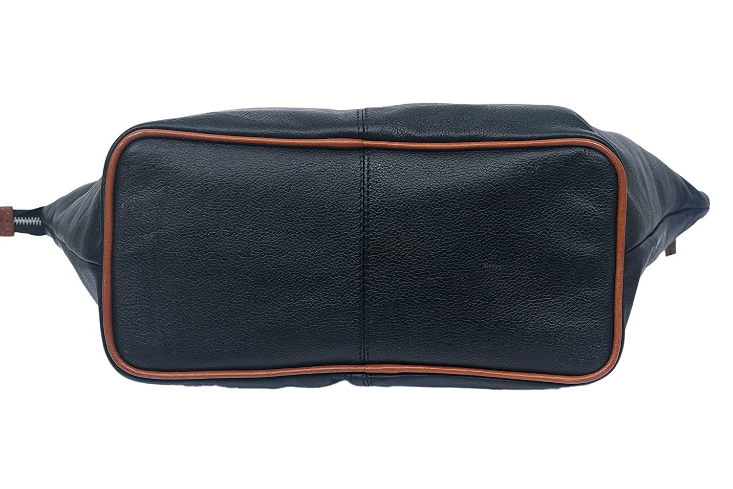 Genuine Leather Black Tote Bag with Minimal Design and Top Zip Closure