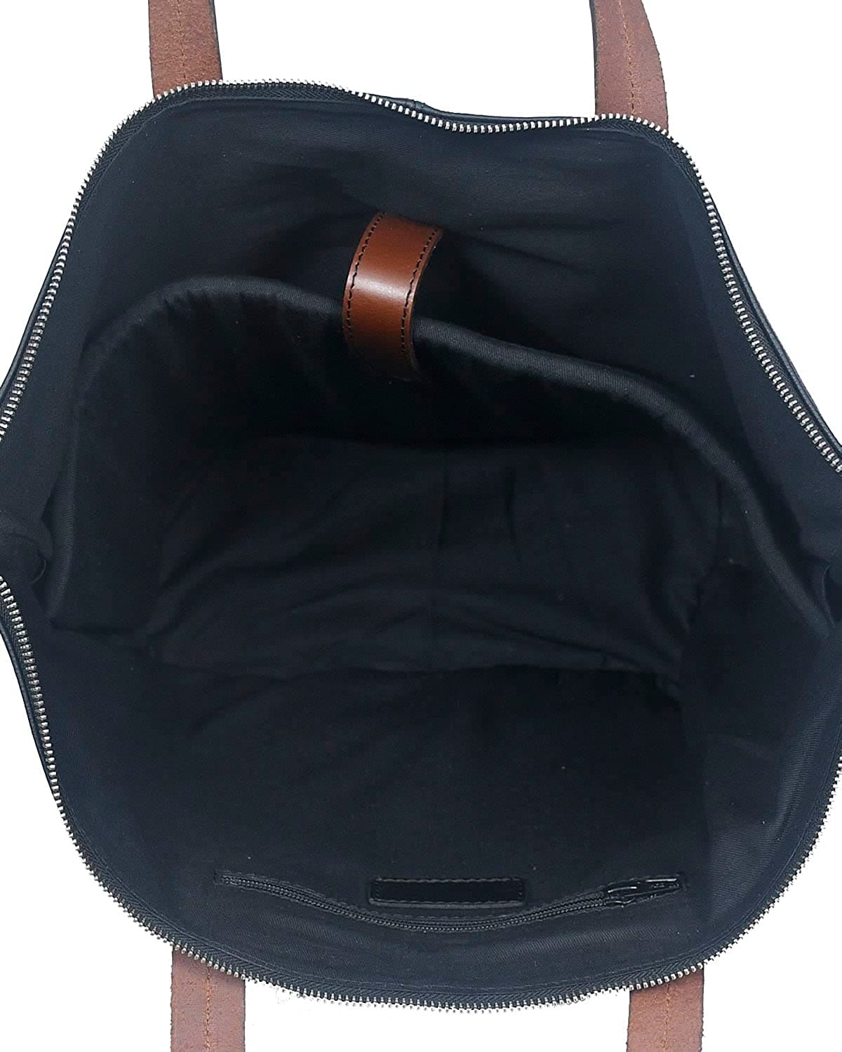 Genuine Leather Black Tote Bag with Minimal Design and Top Zip Closure