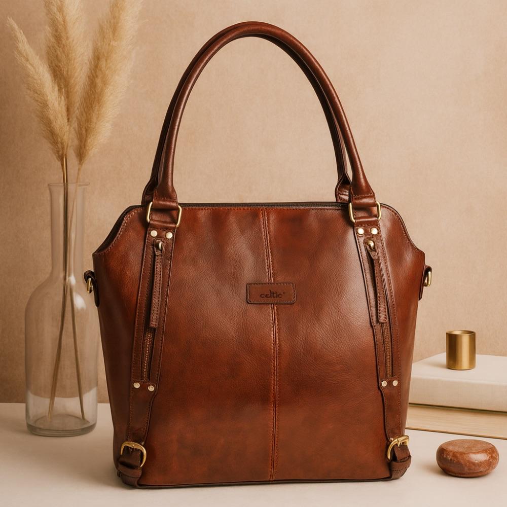 Premium Genuine Leather vintage Brown Tote & Wristlet Combo- Premium set For women