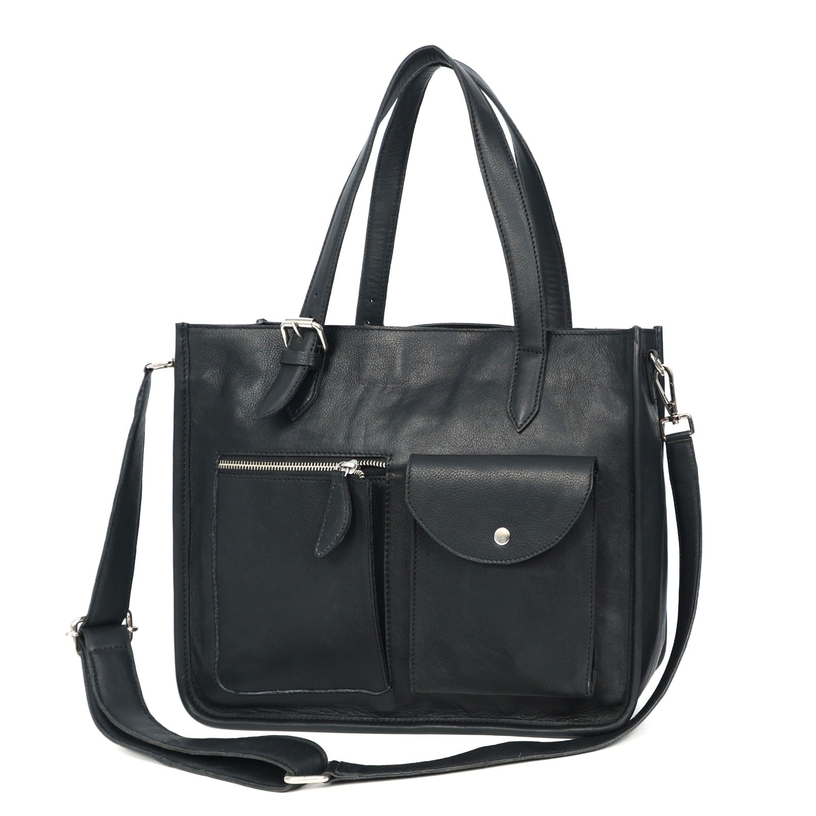 Premium Export Quality Genuine Leather Office Tote Bag with Zip Pockets & Sling Strap