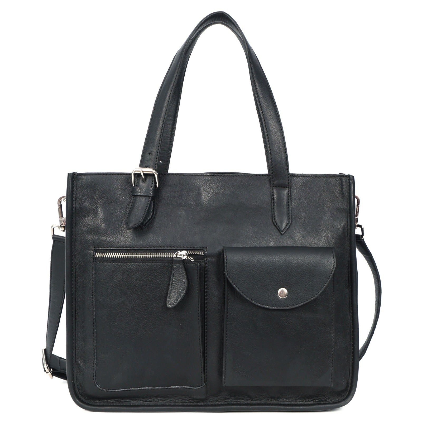 Premium Export Quality Genuine Leather Office Tote Bag with Zip Pockets & Sling Strap