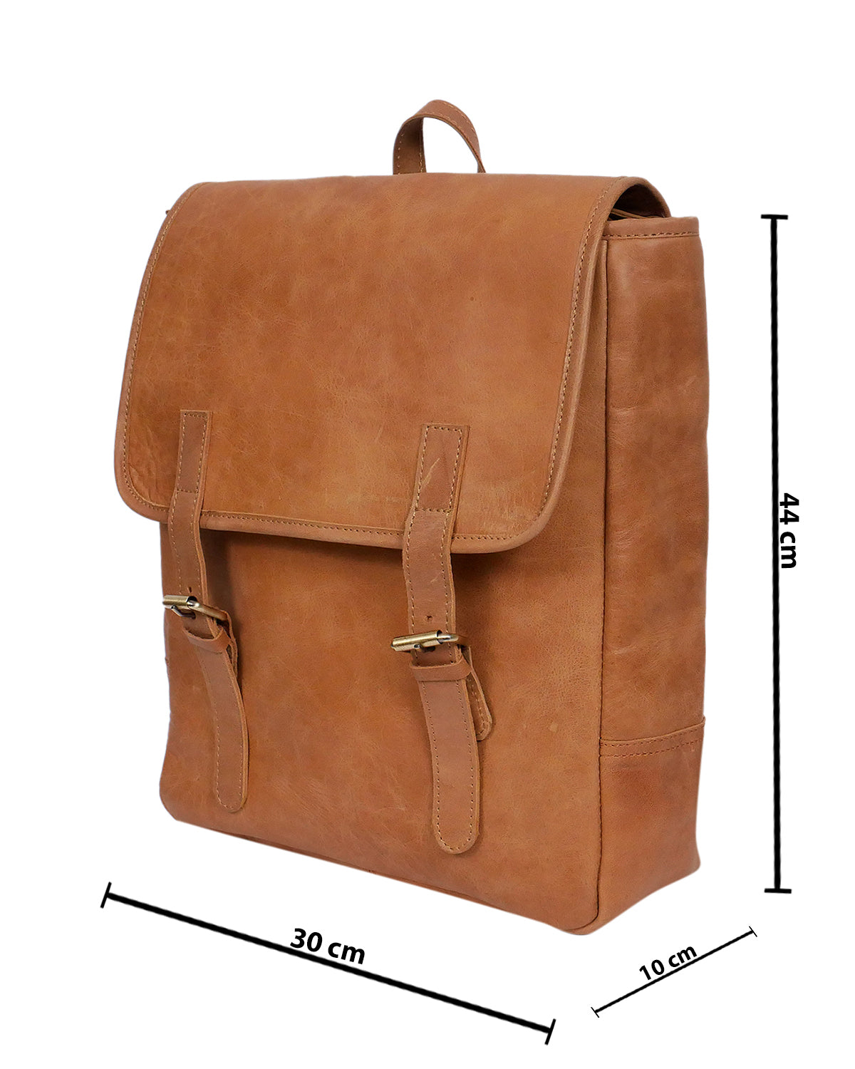 Premium Genuine Leather Backpack Brown with Flap Closure, Adjustable Straps & Inside Zip Pocket