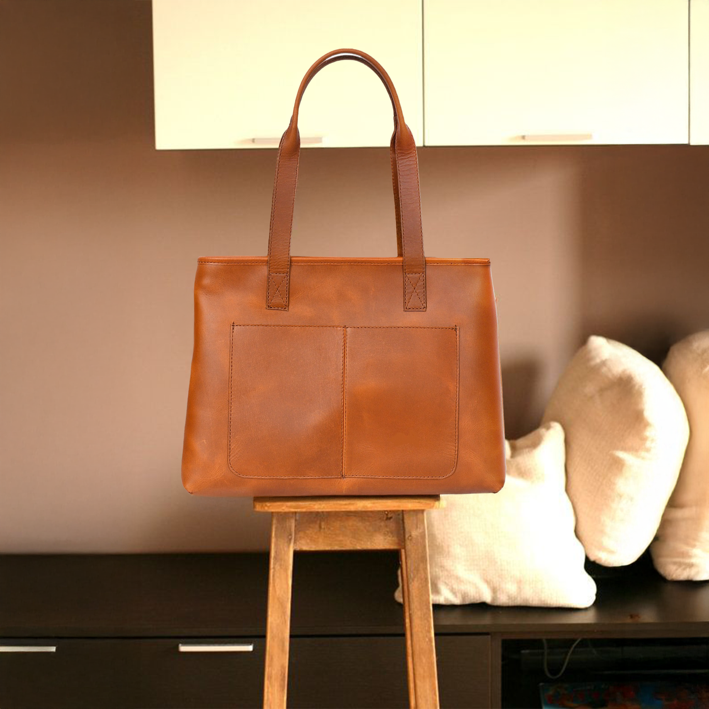 Elevate your style with our exquisite Tan Leather Tote Bag. Art: BG-1308