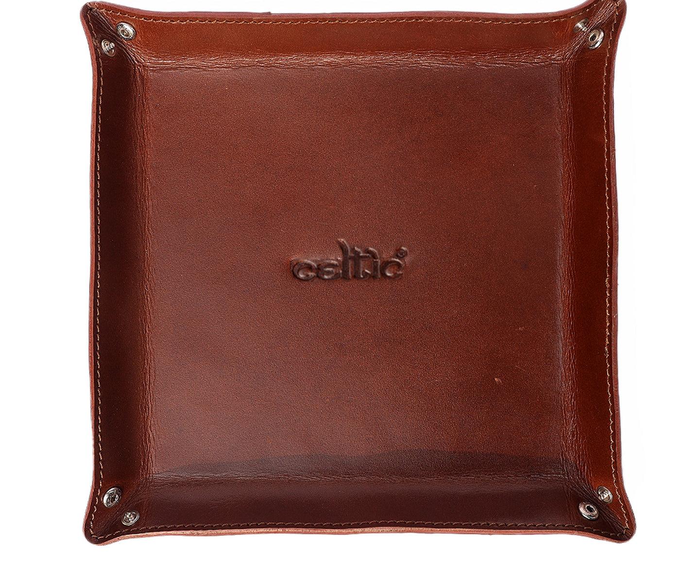 Celtic Brown Color Pure Leather Tray For Office Use - CELTICINDIA