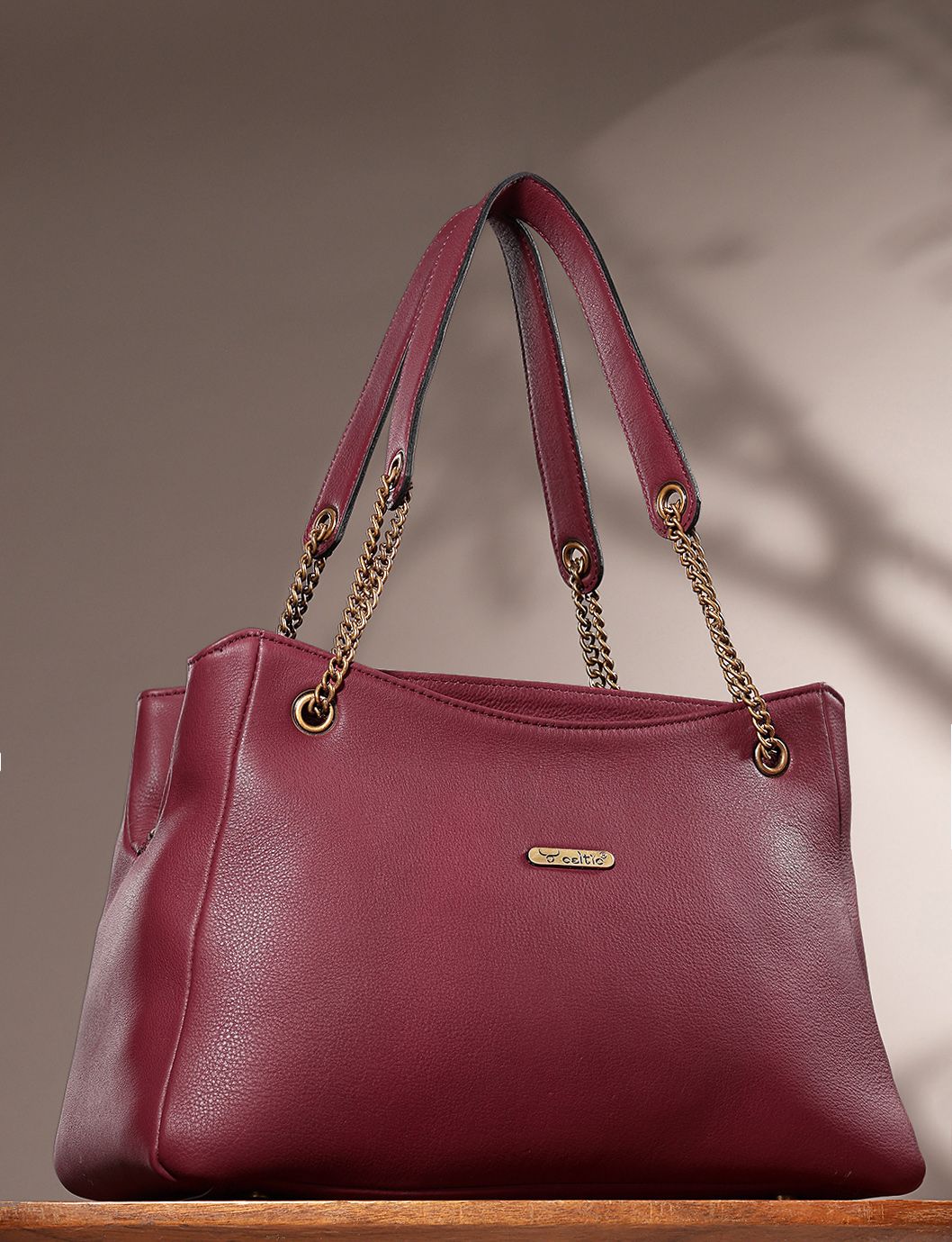 Premium Genuine Leather Shoulder Tote Bag with Chain Handles