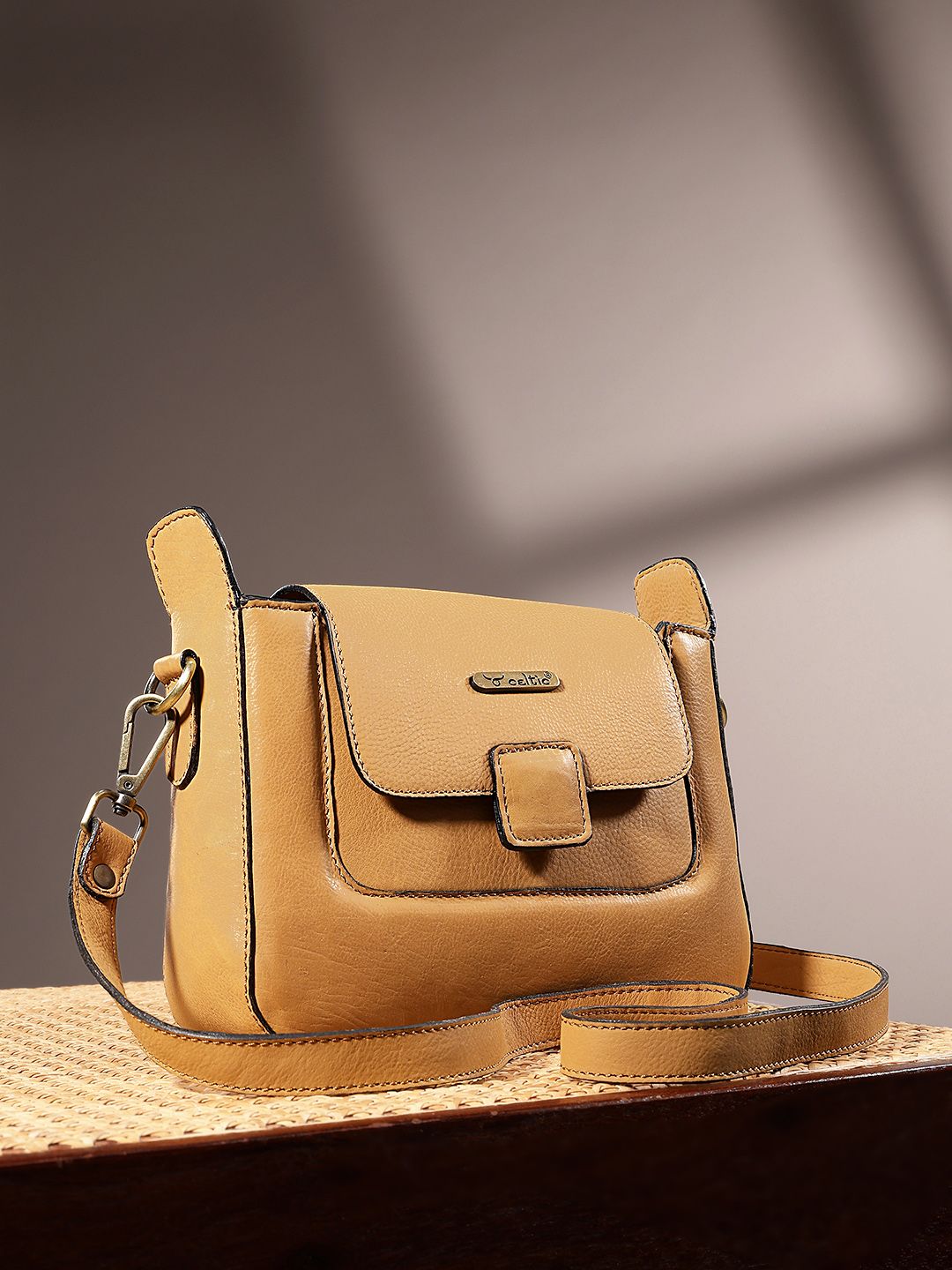 Premium Genuine Leather Flap Crossbody Sling Bag with Adjustable Strap
