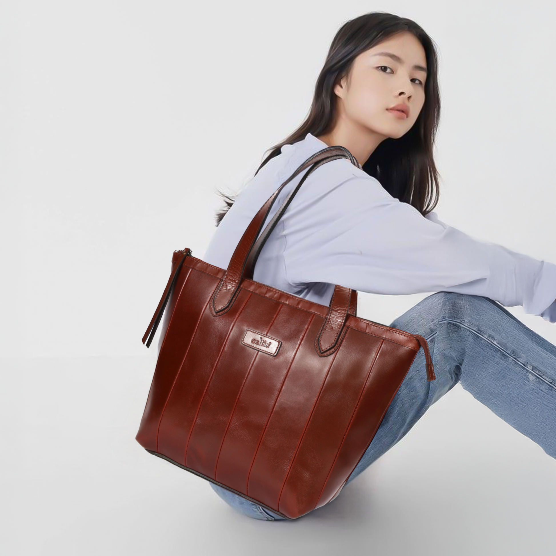 Brown Leather Tote Bag, handcrafted with love in India, Art: BG-1577