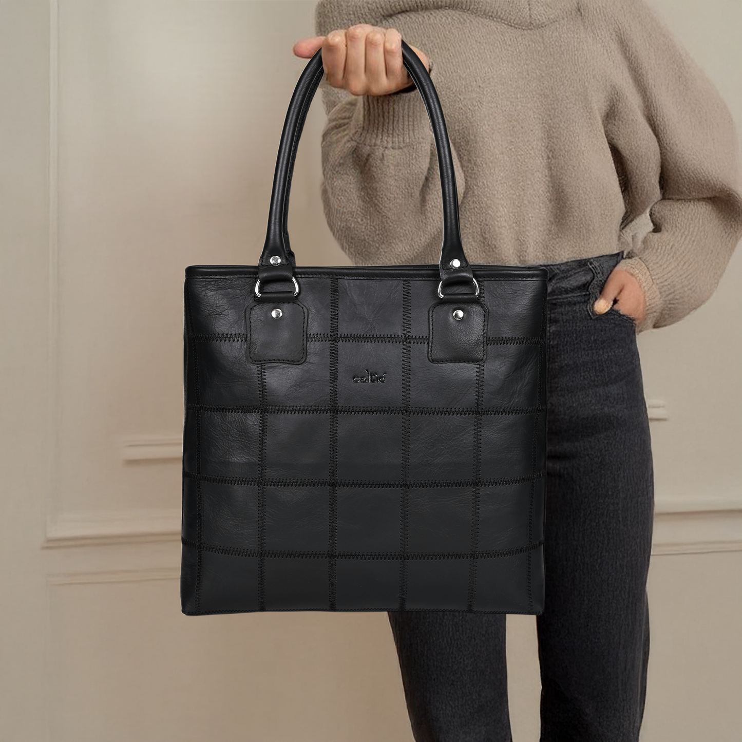 Black Premium Tote Leather Bag, Art: BG-1141