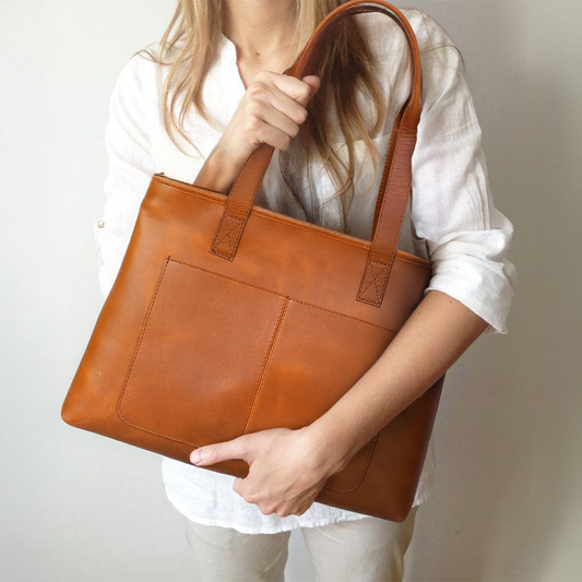Elevate your style with our exquisite Tan Leather Tote Bag. Art: BG-1308