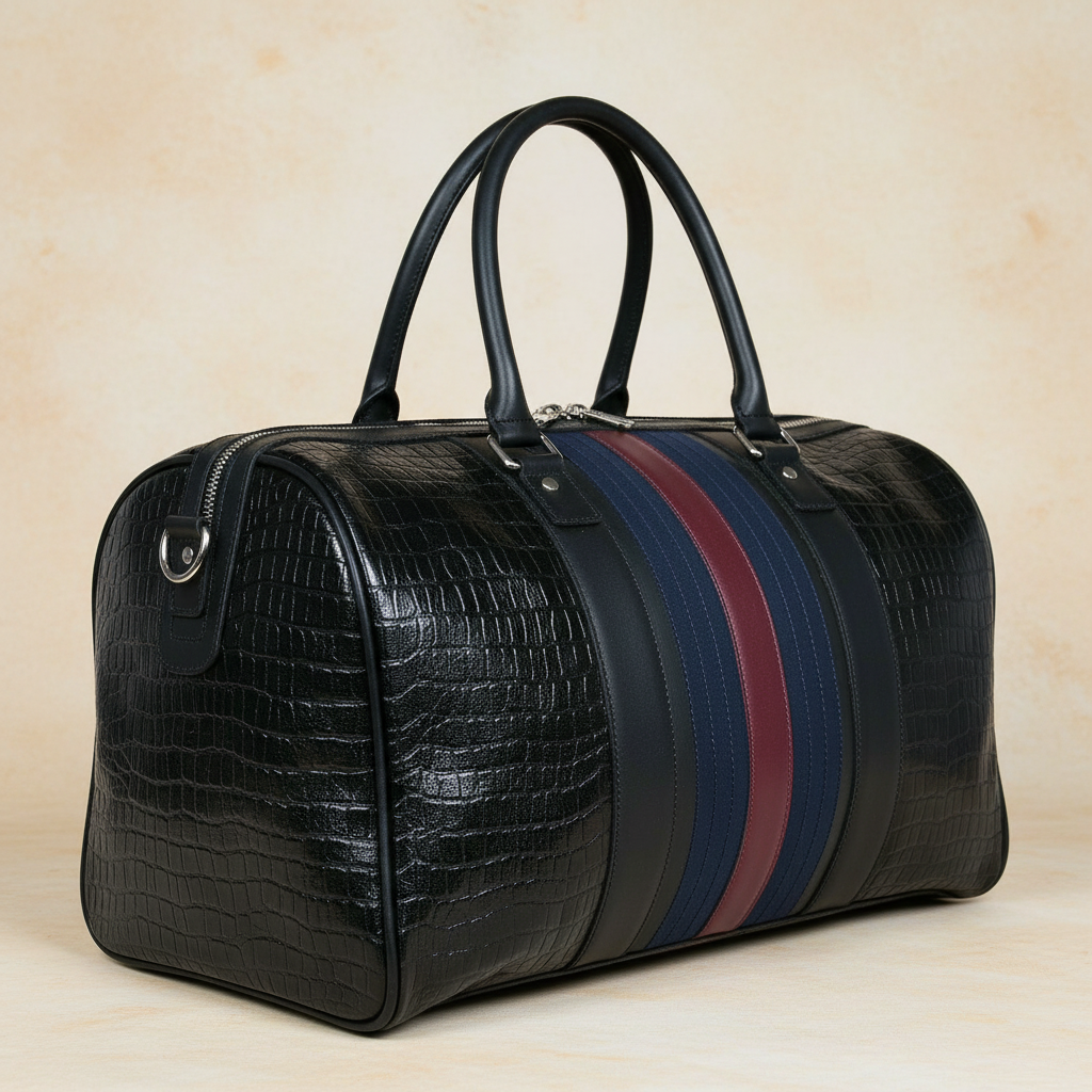 Black Color Pure Leather Duffel Bag for Travelling | Handmade Weekender Bag. Art: BG-1712