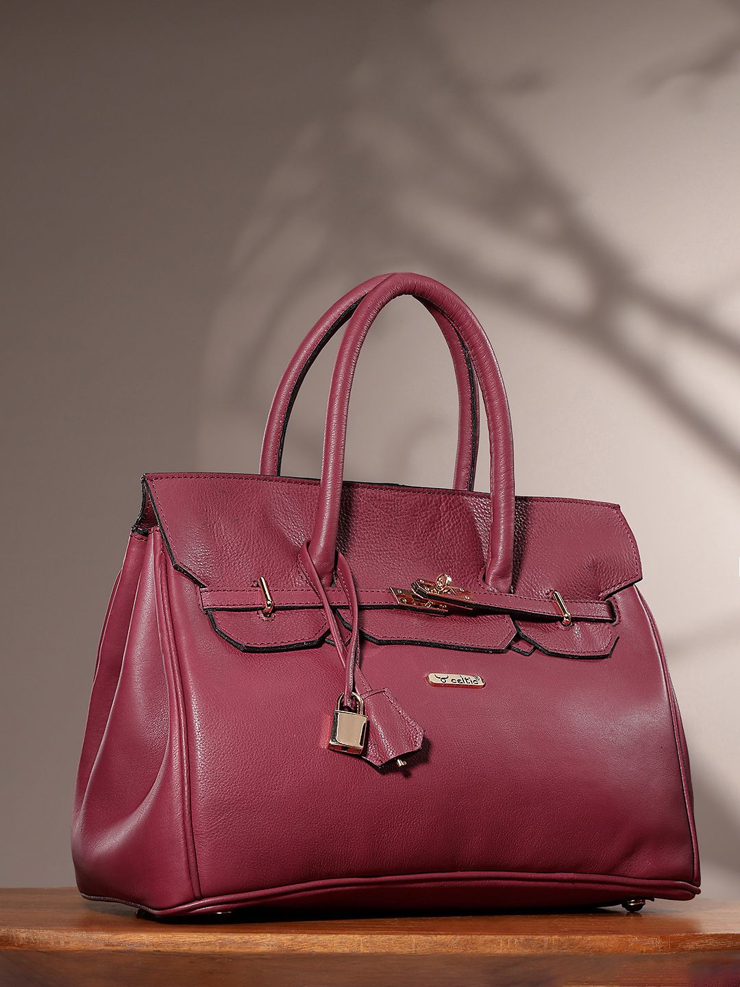Premium Genuine Leather Tote Handbag with Turn-Lock Closure