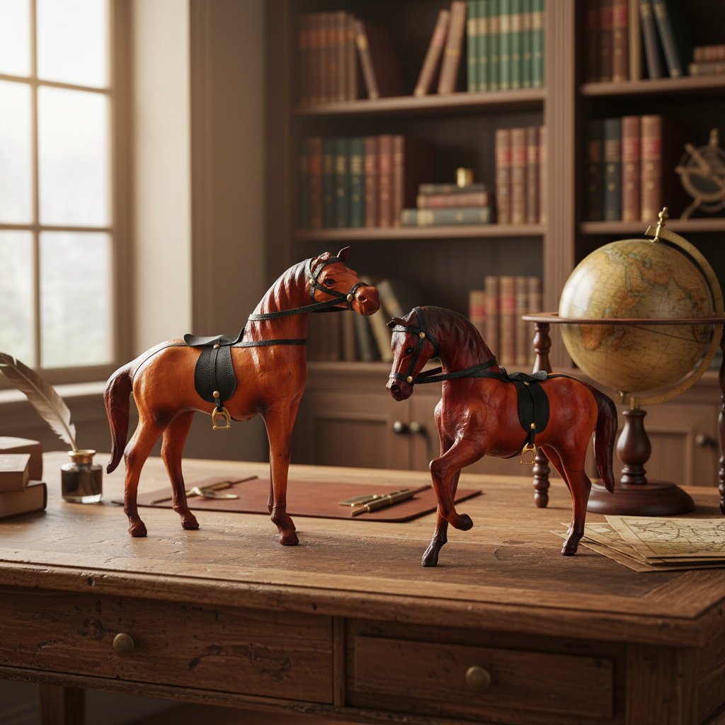 Premium Handcrafted Leather Horse Showpiece Set of 2 | Premium Decorative Horse Figurines for Home, Office & Living Room Decor | Animal Gift Item