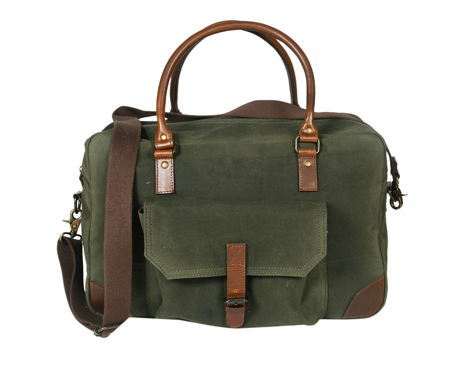 Olive Green Canvas Duffle Bag with Leather Trim Travel, Gym & Weekend Carry Bag