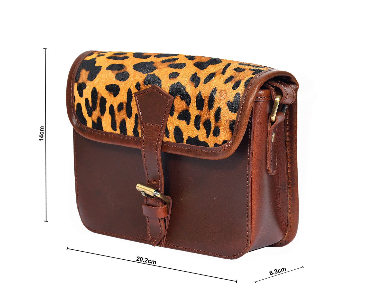Premium Leather Crossbody Bag with Leopard Print Hairon Flap