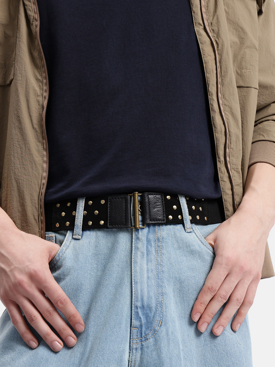 Women Studded Leather Waist Belt With Gold Tone Fastening For Stylish Everyday Outfits