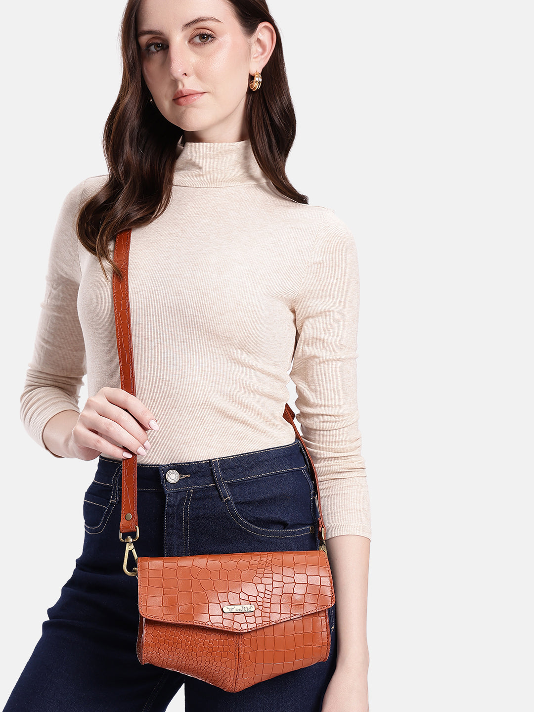 Premium Textured Leather Flap Sling Bag with Adjustable Strap & Inner Zip Pocket