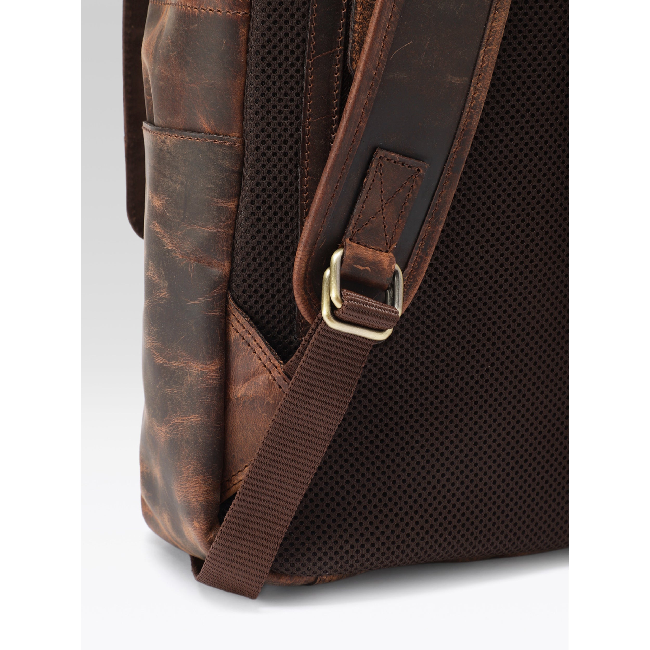 Premium Genuine Leather Backpack with Front Zip Pocket & Padded Shoulder Straps