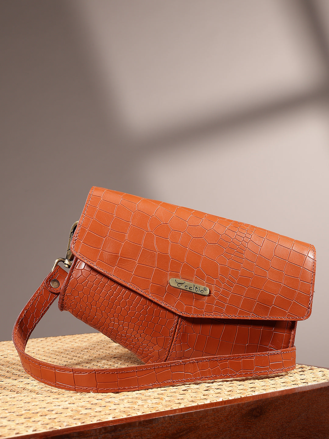 Premium Textured Leather Flap Sling Bag with Adjustable Strap & Inner Zip Pocket