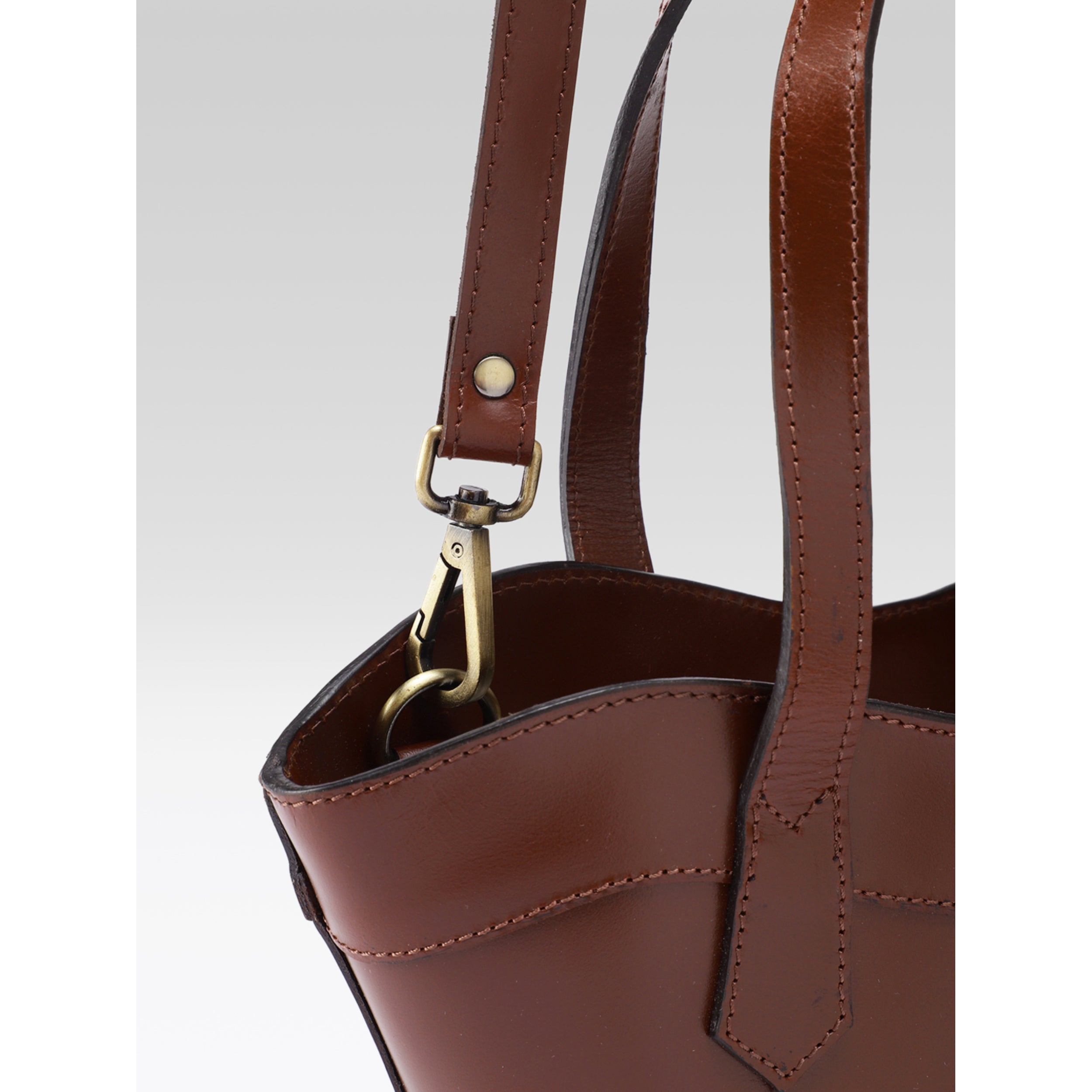Premium Genuine Leather Mini Tote Bag with Dual Handles & Detachable Shoulder Strap